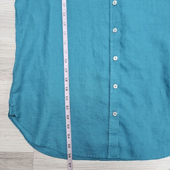 Chico's Womens Teal Linen Button Down Shirt Size 8 3/4 Sleeves Chico's 1 - Picture 7 of 10